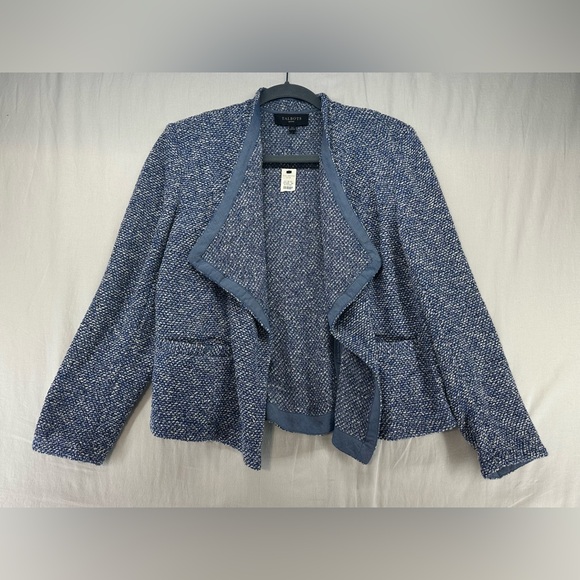 Talbots Jackets & Blazers - Talbots Blue Tweed Drape Open Front Blazer Classic Womens Size L‎ Petite NEW